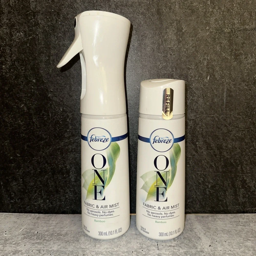 Lot of 2 - Febreze One Air & Fabric Mist Refresher Spray & Refill Bamboo Scent